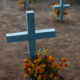 Day of the Dead crosses and marigolds, Lagunillas, Mexico